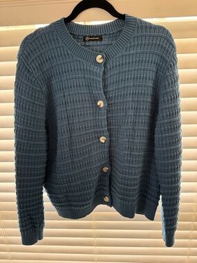 Blue Knit Button-Up cardigan Sweater large